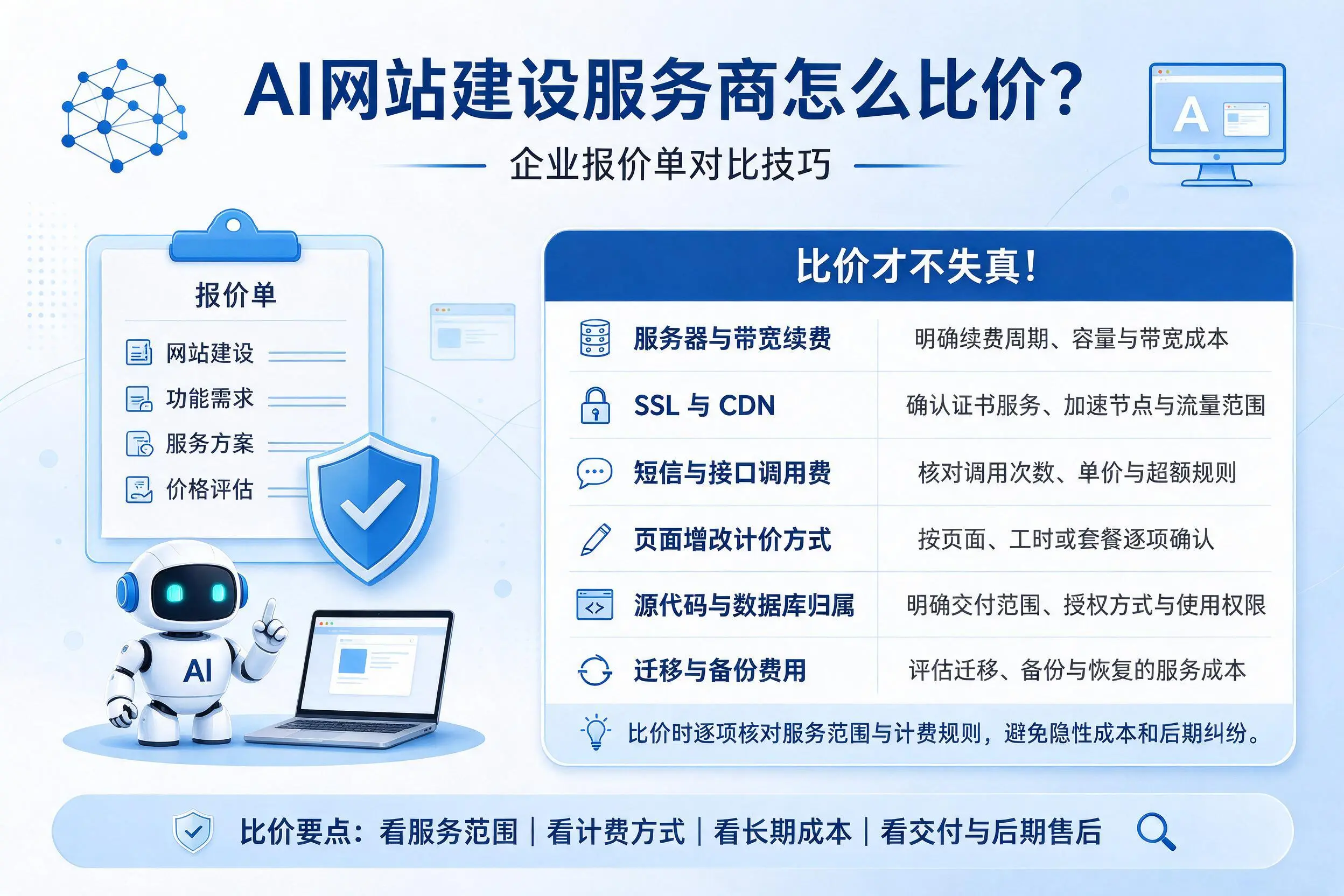 AI网站建设服务商怎么比价?可克达拉企业报价单对比技巧