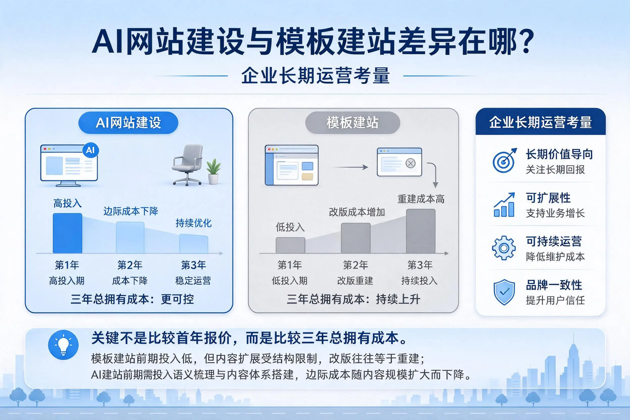 AI网站建设与模板建站差异在哪？可克达拉企业长期运营考量